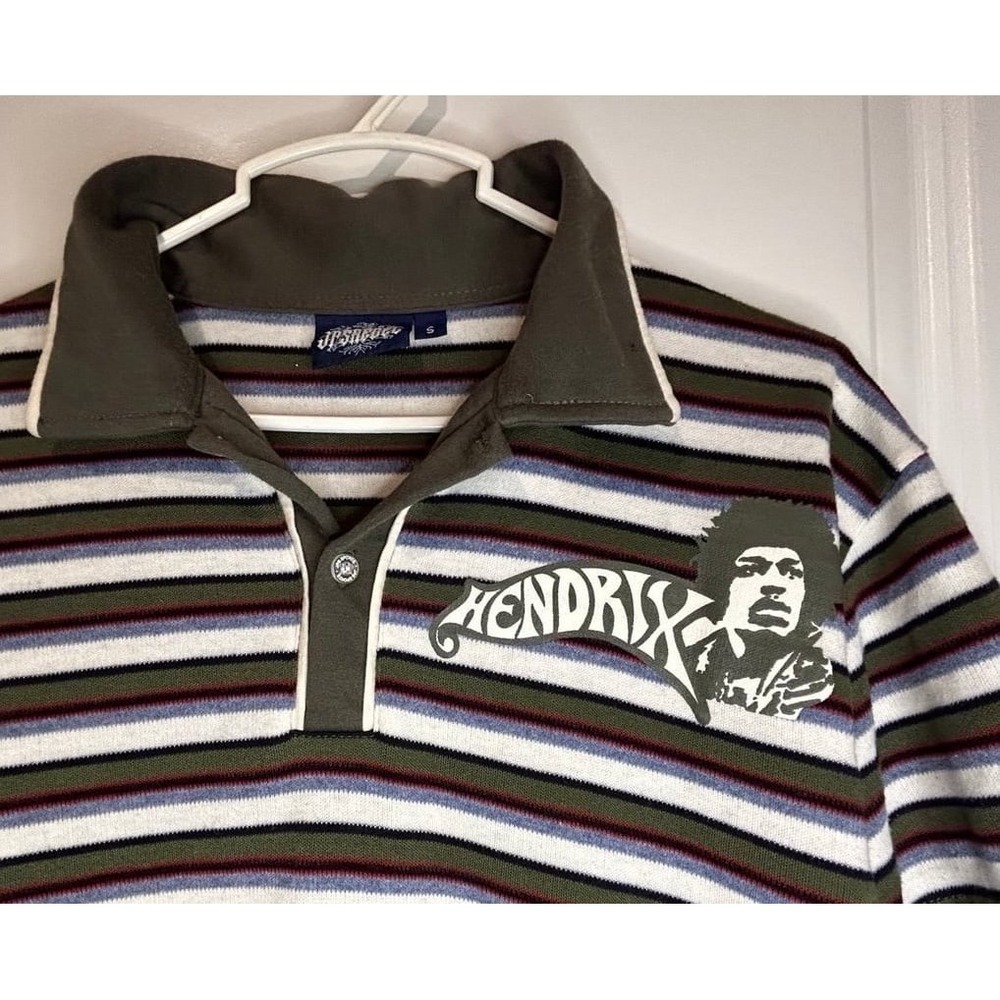 Vintage 90's Y2k Jimmy Hendrix Music Promo Graphic Striped Polo Shirt Mens Small